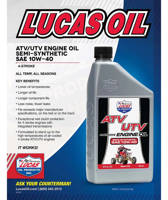 LUCAS SEMI-SYNTHETIC ATV ENGINE OIL 10W-40 QT