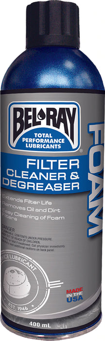 BEL RAY FOAM FILTER CLEANER AND DEGREASER 400ML